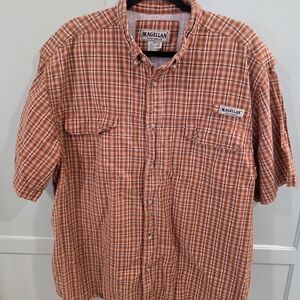 Magellan Outdoors Men's Rust Plaid Button Down Shirt Vented Caped Fishing Hiking
